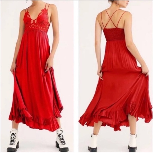 Free People Adella Maxi Slip Bright Red - Picture 5 of 5